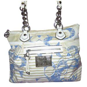Coach 2011 Rocker Nautical Theme Sequined Poppy Canvas Tote & zipper pull charms